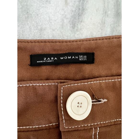 Zara Woman- Brown Wide Leg Ankle Pants Size XS - Picture 4 of 10